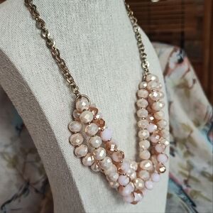 Twisted 3 Strand Faceted Opaque Pinkish Peach Opaline Glass Bead Beaded Bracelet